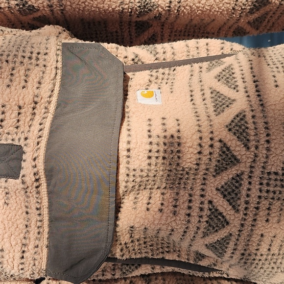Carhartt Relaxed Fit Fleece Jacket Women's Size Xs0-2Warm Taupe Geo Aztec Snap - Picture 2 of 7